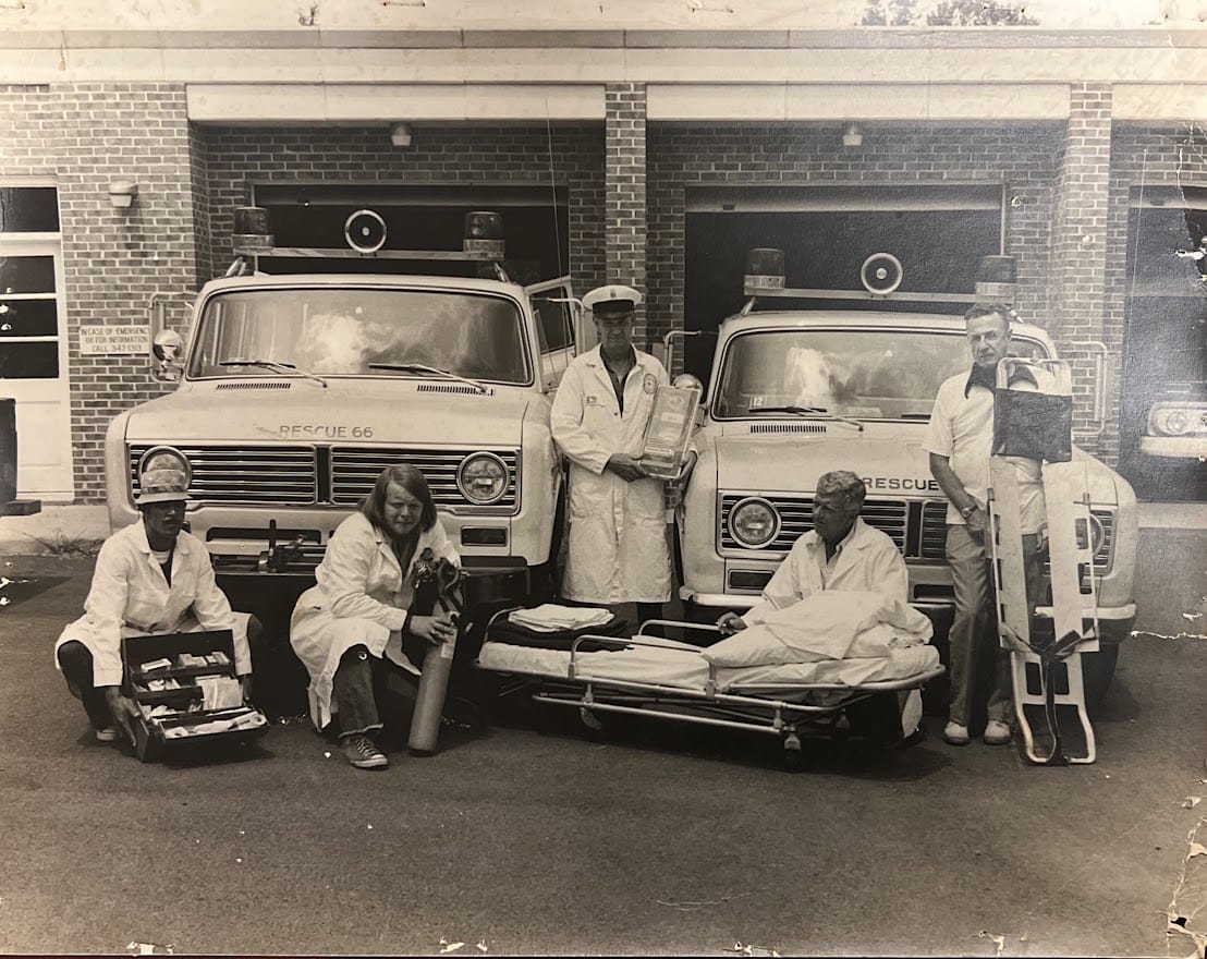Warrenton Volunteer Rescue Squad (Former Company 6) L-R: Butler Grant, Artie Robinson, Truman "Goat" Moore, John Utz, William "Peanut" Gouldthorp. Est. 1970s